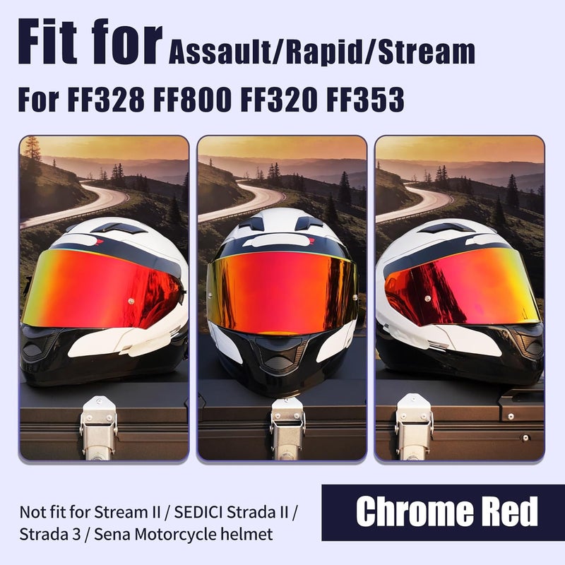 VCOROS Helmet Shield For Assault/Rapid/Stream Full Face Shield Compatible with FF800 FF320 FF328 FF353 Street Motorcycle Helmet Visor Replacement (Chrome Red) - Image 2